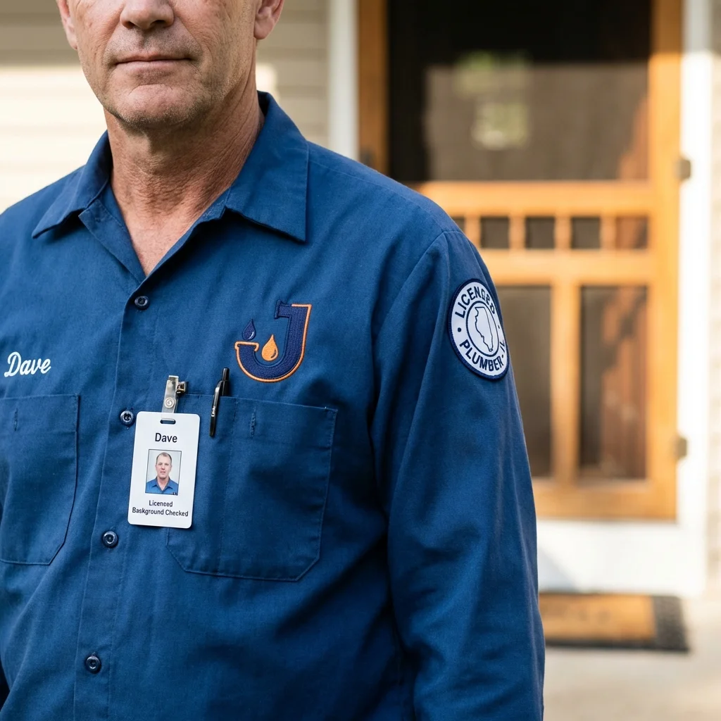 Licensed plumber showing ID badge in Trenton, NJ