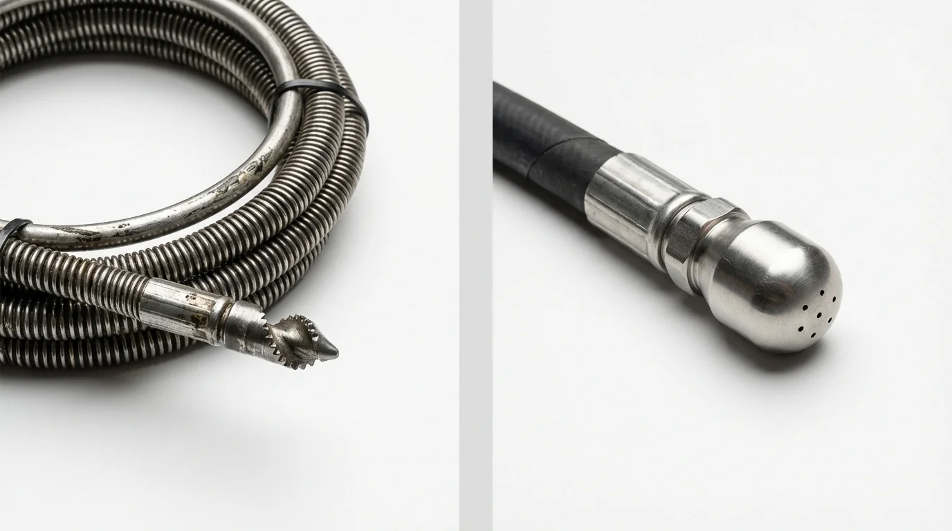Drain snake cable and hydro jetting nozzle used for drain cleaning in Trenton, NJ