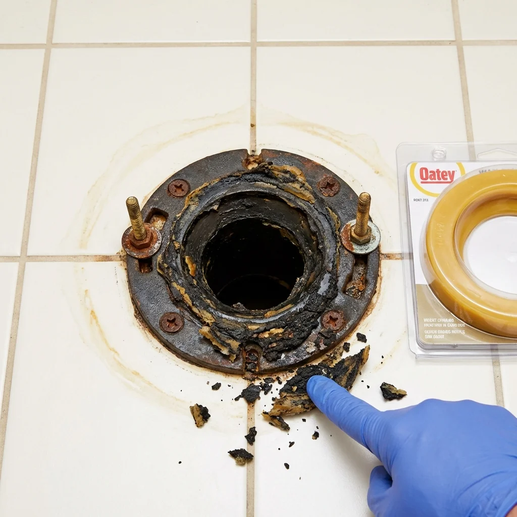 Failed wax ring showing water seepage at the base of a toilet in a Trenton, NJ home