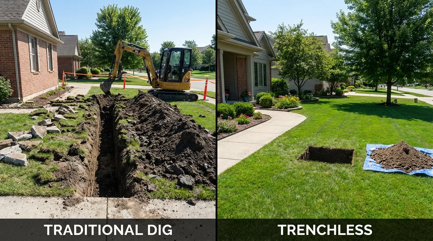 Trenchless sewer repair with minimal yard damage versus traditional excavation in Trenton, NJ